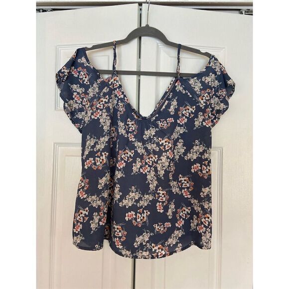 Sienna Sky Tops - Women's Blue Floral Off Shoulder Blouse Sleeveless Top Size S